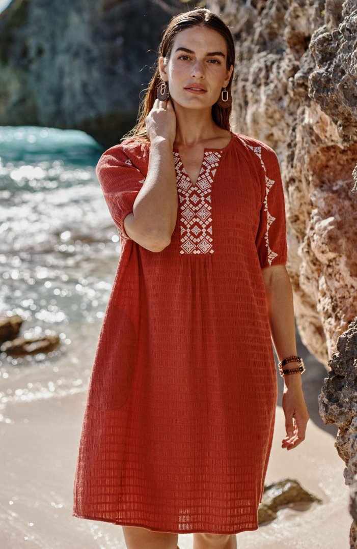 Clothing J.Jill  | Textureda-Line Embroidered Dress Roasted Tomato